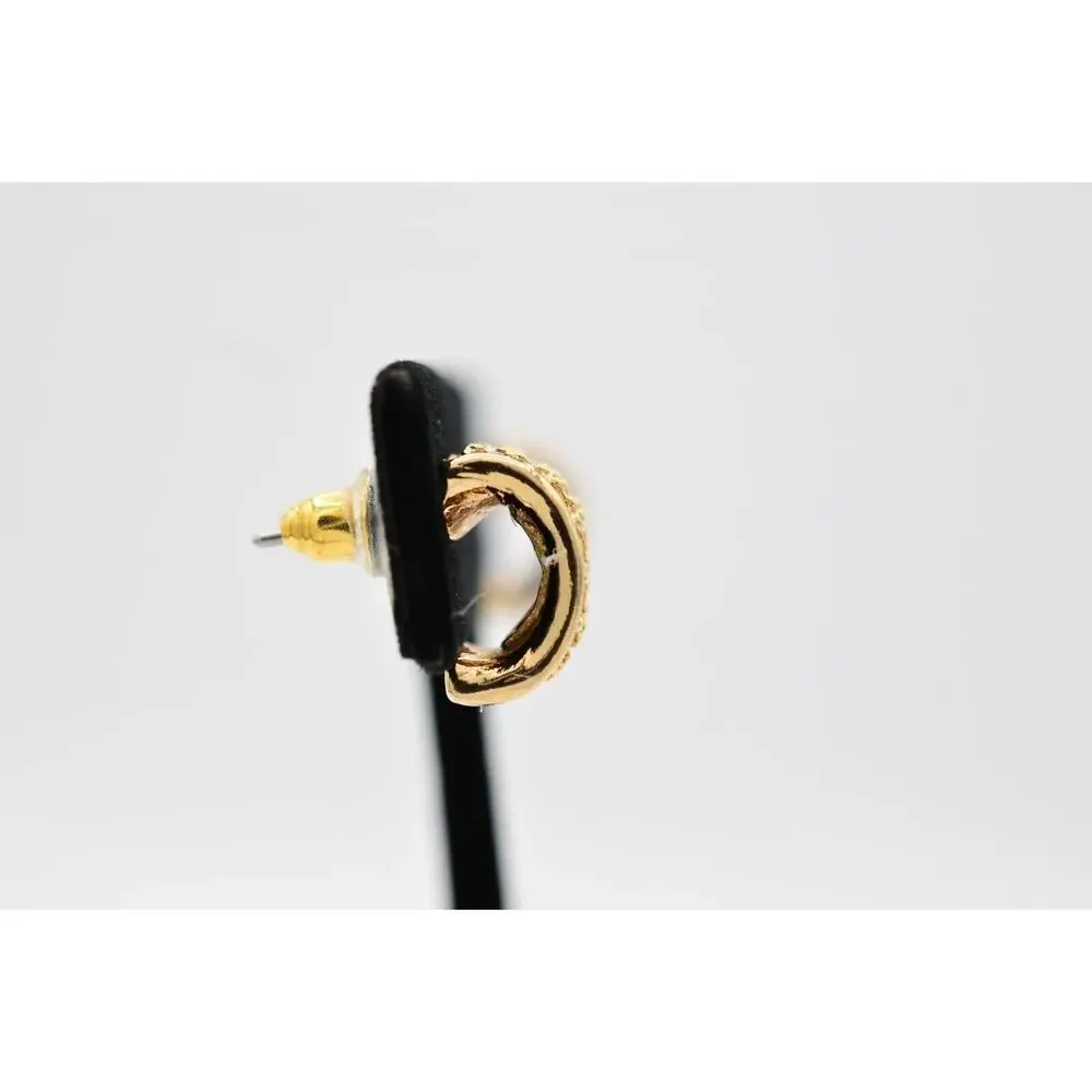 JJI Vintage Hoop Earrings Rhinestone Crystal Gold Tone Signed 9L